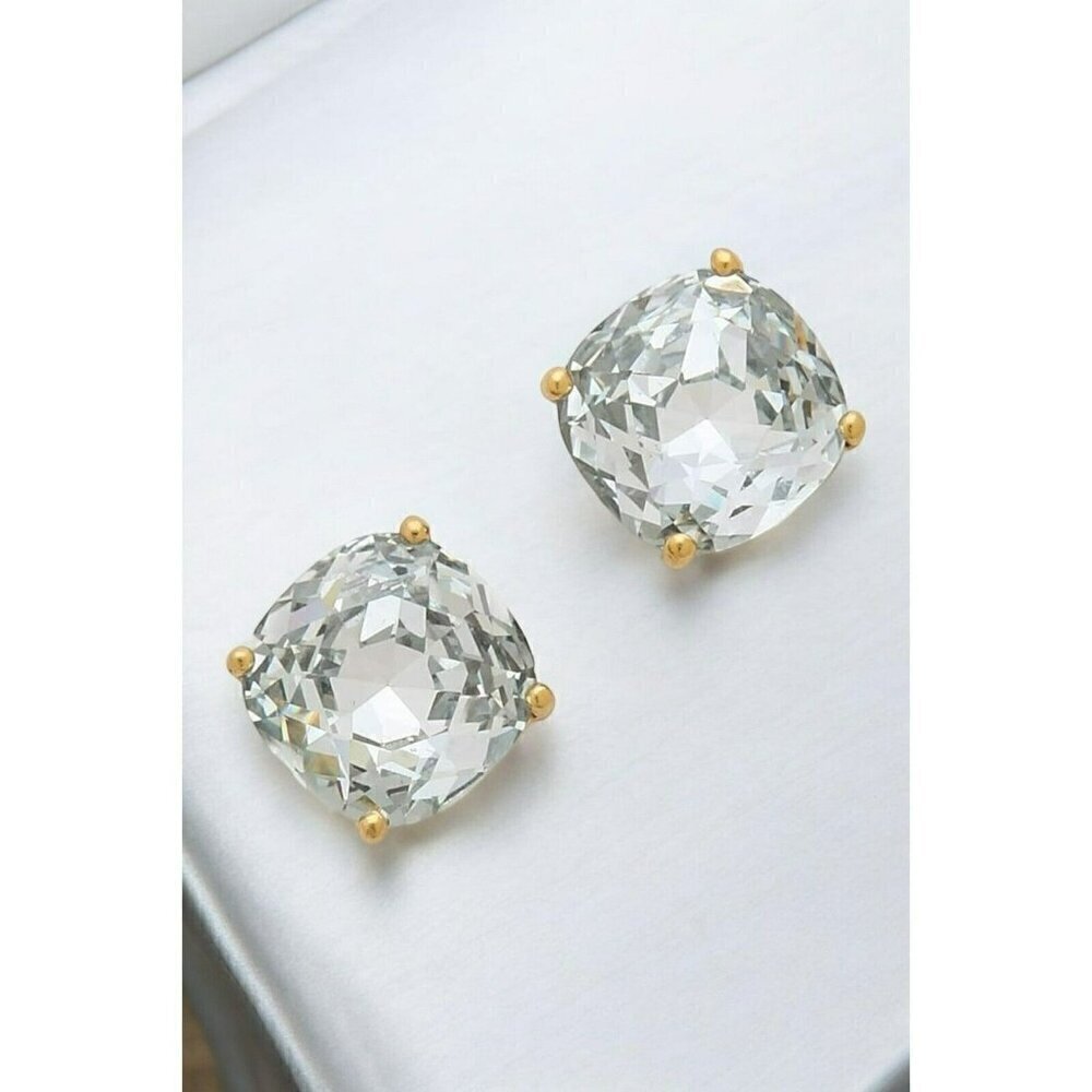 Kate Spade New York "Essentials" Small Square Stud Earrings in Clear/Gold
